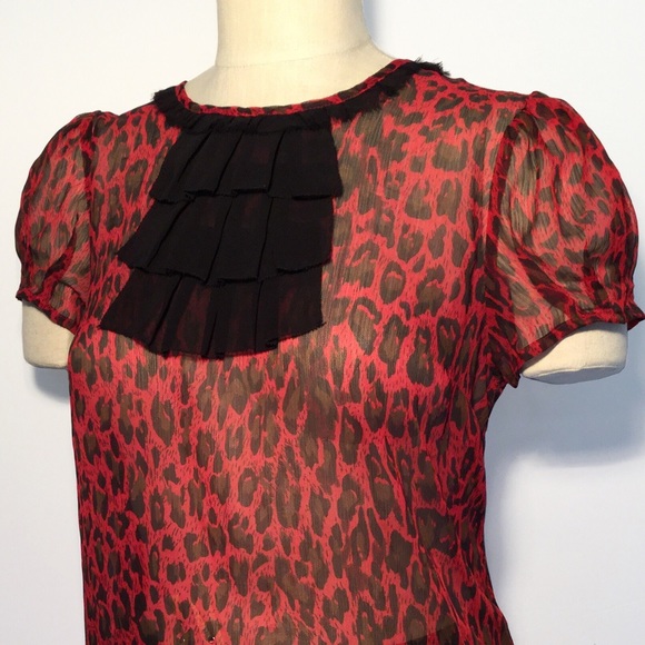 XXI TWIST Red/Black Leopard Print Sheer Tunic - Picture 2 of 6